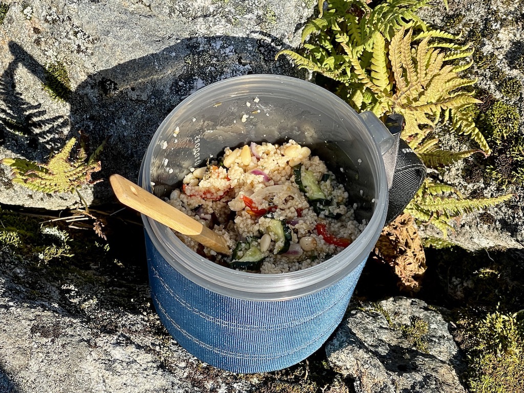 Couscous salad is a tasty cold meal perfect on trail.